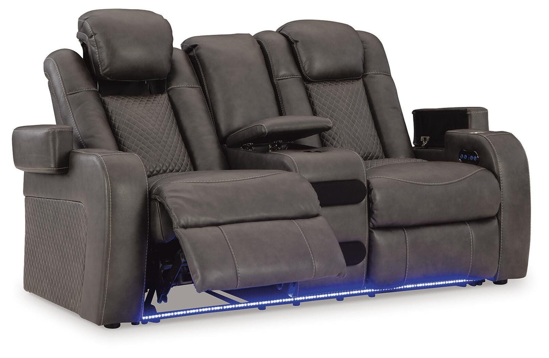 Fyne-Dyme Power Reclining Loveseat with Console - Home Furniture And More (Brentwood, MD)