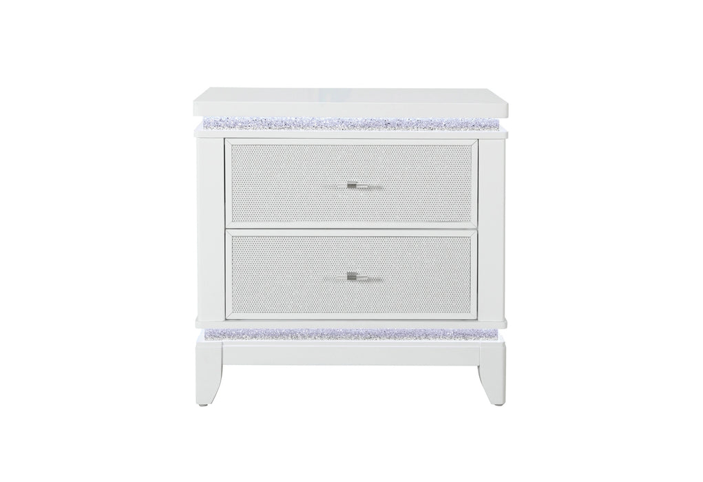 Alina White Nightstand with Cooler, LED, Speaker and USB