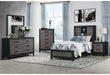 Lisbon Grey/Black Bookcase Twin Bed, Dresser, Mirror and Nightstand