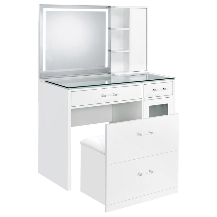 Flora Makeup Vanity Table with LED Mirror and Stool - Home Furniture And More (Brentwood, MD)