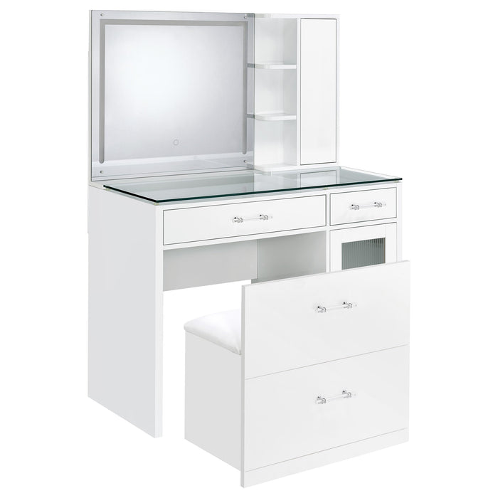 Flora Makeup Vanity Table with LED Mirror and Stool - Home Furniture And More (Brentwood, MD)
