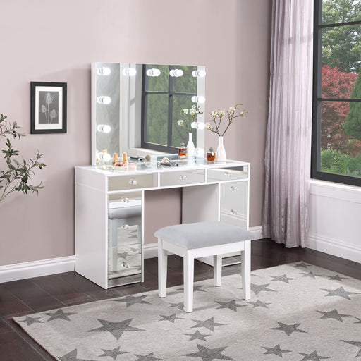 Regina Makeup Vanity Table with LED Mirror and Stool - Home Furniture And More (Brentwood, MD)