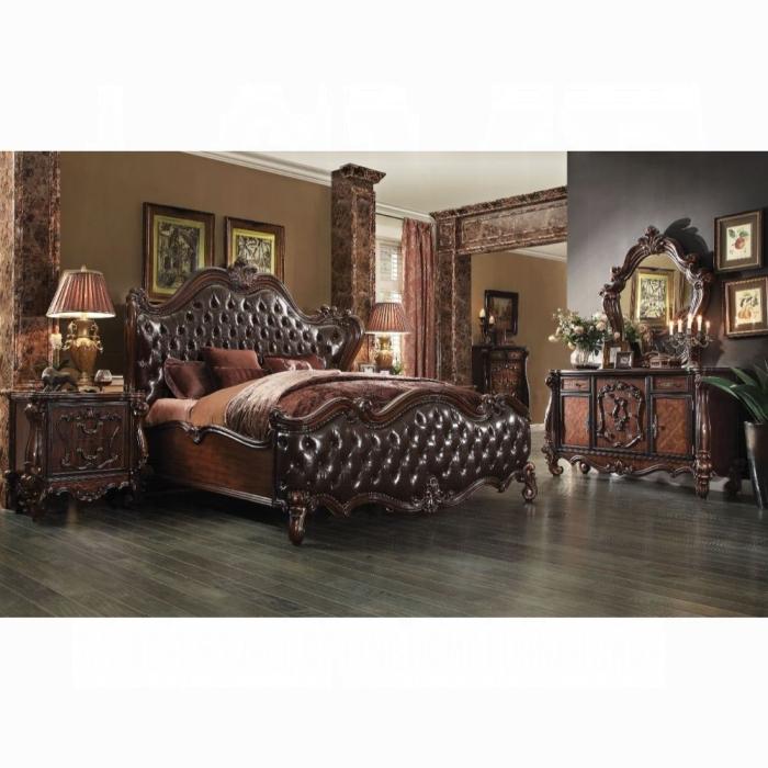 Versailles 2-Tone Dark Brown PU & Cherry Oak Queen Bed - Home Furniture And More (Brentwood, MD)