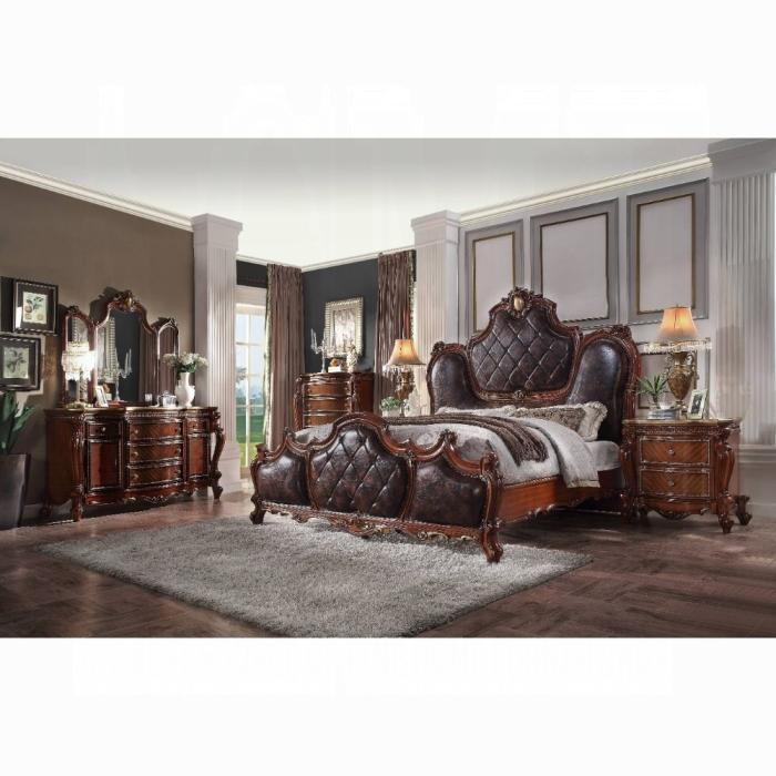 Picardy PU & Cherry Oak Queen Bed - Home Furniture And More (Brentwood, MD)