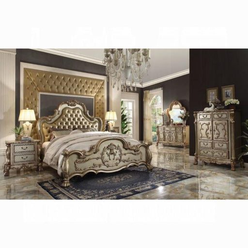 Dresden Bone PU & Gold Patina Queen Bed - Home Furniture And More (Brentwood, MD)