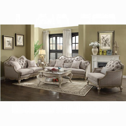 Chelmsford Beige Fabric & Antique Taupe Sofa w/5 Pillows - Home Furniture And More (Brentwood, MD)