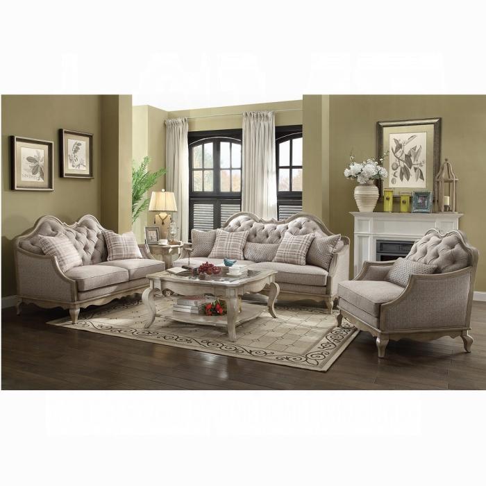 Chelmsford Beige Fabric & Antique Taupe Sofa w/5 Pillows - Home Furniture And More (Brentwood, MD)