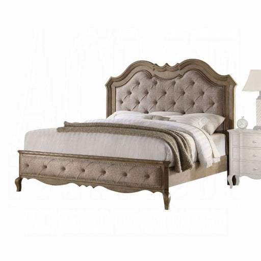 Chelmsford Beige Fabric & Antique Taupe Eastern King Bed - Home Furniture And More (Brentwood, MD)