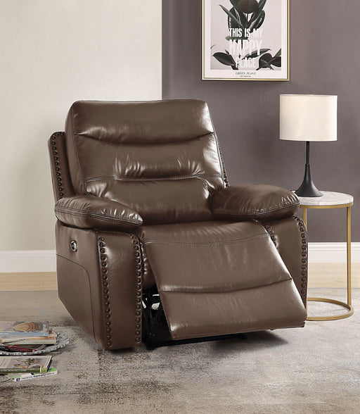 Aashi Brown Leather-Gel Match Recliner (Power Motion) - Home Furniture And More (Brentwood, MD)