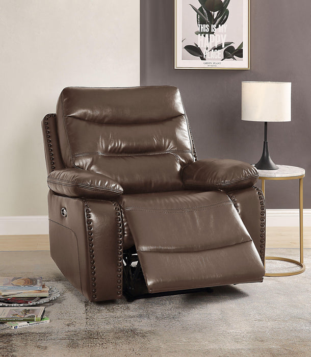Aashi Brown Leather-Gel Match Recliner (Power Motion) - Home Furniture And More (Brentwood, MD)