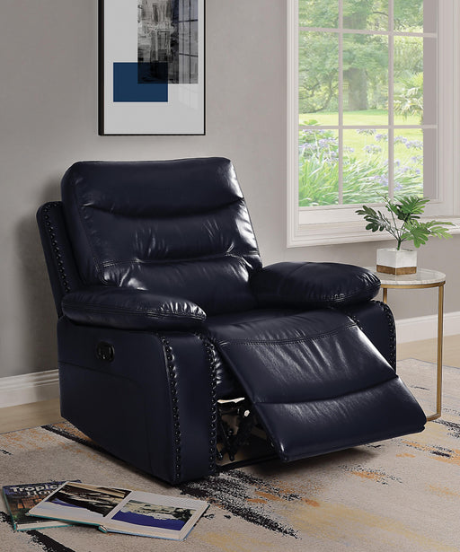 Aashi Navy Leather-Gel Match Recliner (Motion) - Home Furniture And More (Brentwood, MD)