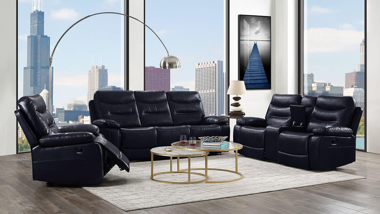 Aashi Navy Leather-Gel Match Sofa (Motion) - Home Furniture And More (Brentwood, MD)