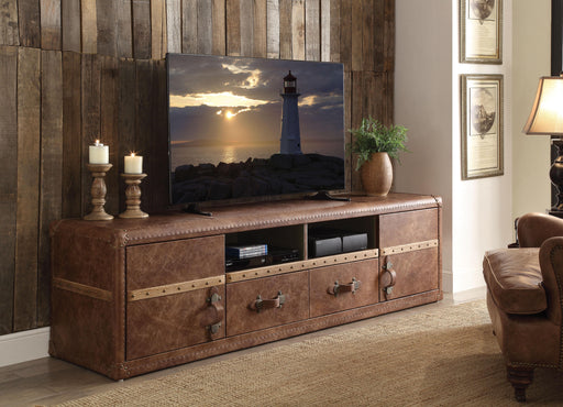 Aberdeen Retro Brown Top Grain Leather TV Stand - Home Furniture And More (Brentwood, MD)