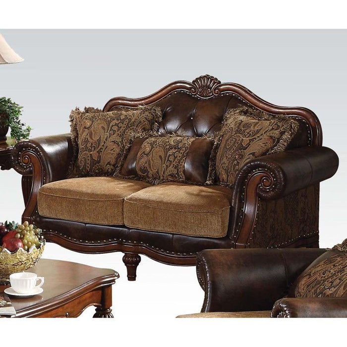 Acme Dreena Traditional Bonded Leather and Chenille Loveseat 05496 - Home Furniture And More (Brentwood, MD)