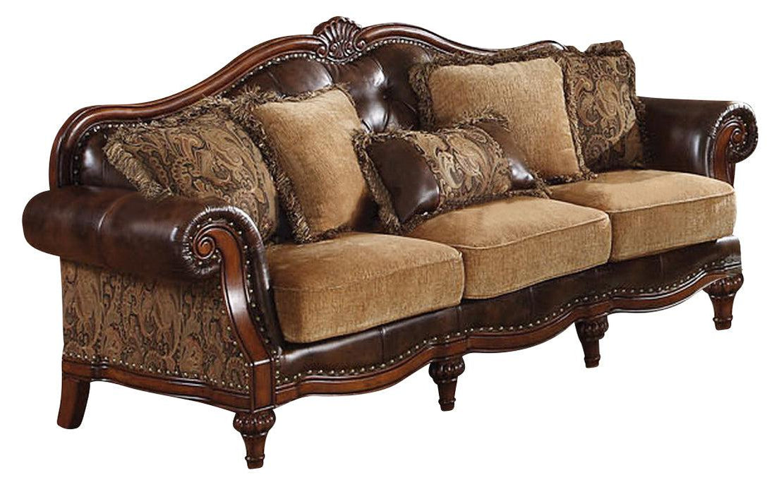 Acme Dreena Traditional Bonded Leather and Chenille Sofa 05495 - Home Furniture And More (Brentwood, MD)