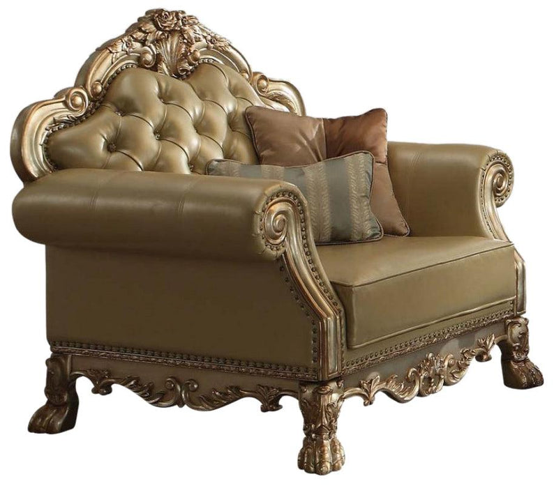 Acme Dresden Chair w/ 2 Pillows in Gold Patina 53162 - Home Furniture And More (Brentwood, MD)