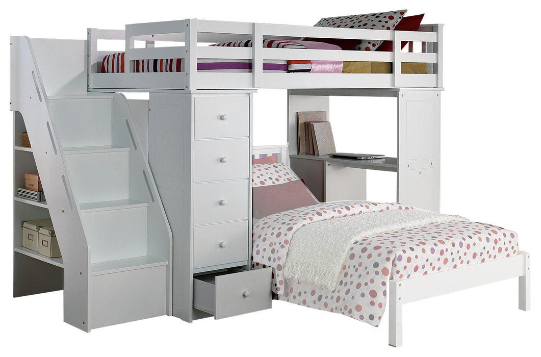 Acme Freya Loft Bed with Bookcase Ladder in White 37145 - Home Furniture And More (Brentwood, MD)