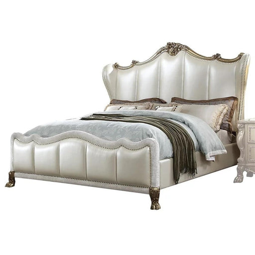 Acme Furniture Dresden II King Bed in Pearl White PU & Gold Patina 27817EK - Home Furniture And More (Brentwood, MD)