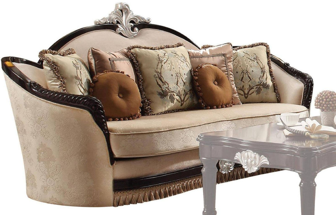 Acme Furniture Ernestine Loveseat with 6 Pillows in Tan and Black 52111 - Home Furniture And More (Brentwood, MD)