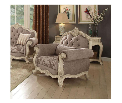 Acme Ragenardus Chair with 1 Pillow in Gray Fabric & Antique White 56022 - Home Furniture And More (Brentwood, MD)