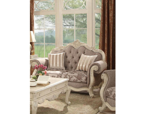 Acme Ragenardus Loveseat with 2 Pillows in Gray Fabric & Antique White 56021 - Home Furniture And More (Brentwood, MD)
