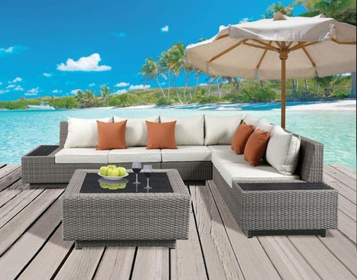 Acme Salena Patio Sectional with Cocktail Table in Beige Fabric & Gray Wicker 45020 - Home Furniture And More (Brentwood, MD)