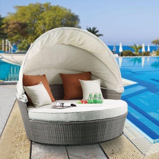 Acme Salena Patio Canopy Sofa with Ottoman in Beige Fabric & Gray Wicker 45025 - Home Furniture And More (Brentwood, MD)