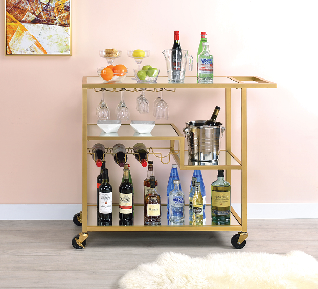 Adamsen Champagne & Mirror Serving Cart - Home Furniture And More (Brentwood, MD)
