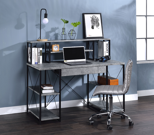 Amiel Faux Concrete & Black Desk - Home Furniture And More (Brentwood, MD)