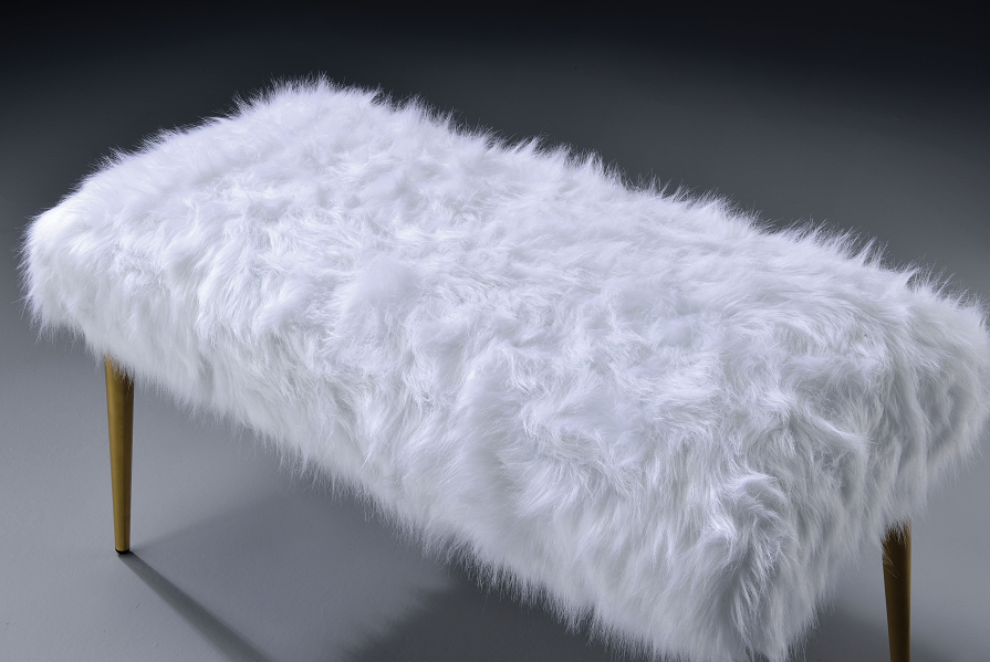 Bagley II White Faux Fur & Gold Bench - Home Furniture And More (Brentwood, MD)