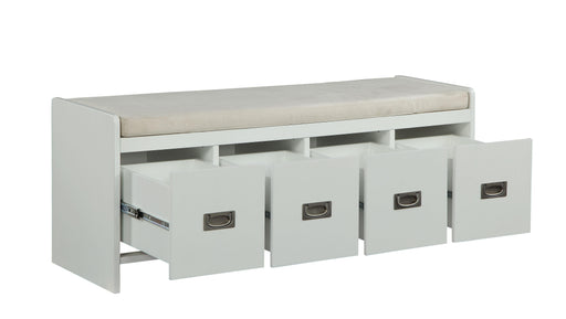 Berci Beige Fabric & White Bench w/Storage - Home Furniture And More (Brentwood, MD)
