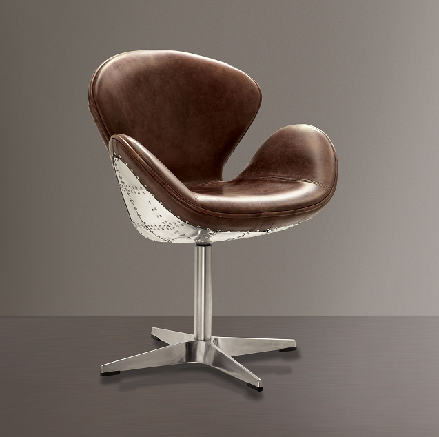 Brancaster Retro Brown Top Grain Leather & Aluminum Accent Chair (1Pc) - Home Furniture And More (Brentwood, MD)