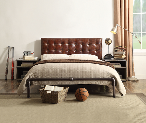 Brancaster Vintage Brown Top Grain Leather Queen Bed - Home Furniture And More (Brentwood, MD)