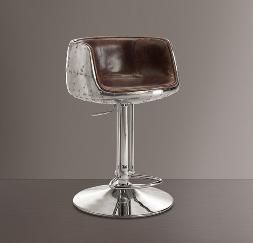 Brancaster Vintage Brown Top Grain Leather & Aluminum Adjustable Stool (1Pc) - Home Furniture And More (Brentwood, MD)