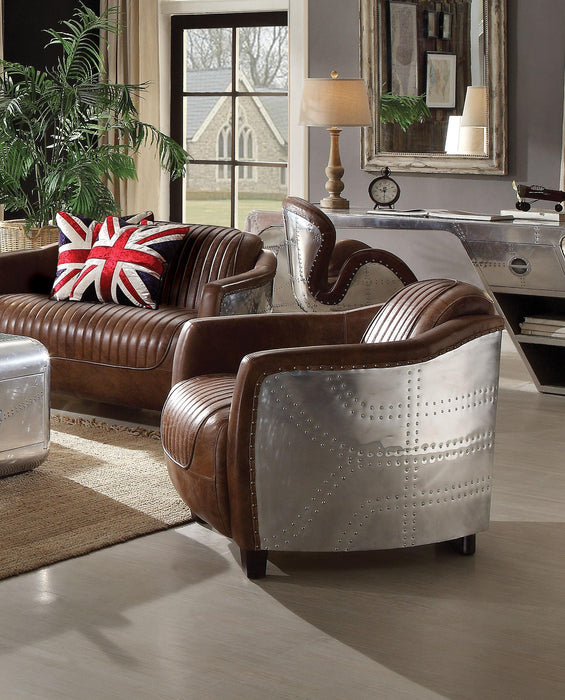Brancaster Retro Brown Top Grain Leather & Aluminum Chair - Home Furniture And More (Brentwood, MD)