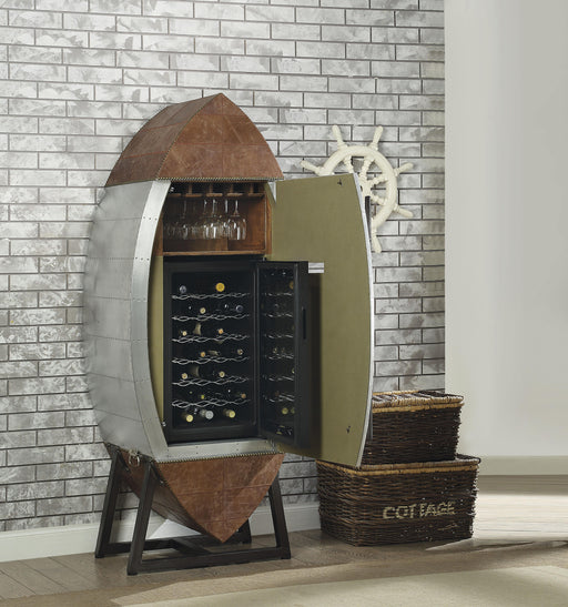 Brancaster Retro Brown Top Grain Leather & Aluminum Wine Cabinet & Cooler - Home Furniture And More (Brentwood, MD)