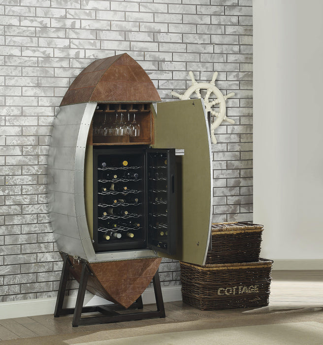 Brancaster Retro Brown Top Grain Leather & Aluminum Wine Cabinet & Cooler - Home Furniture And More (Brentwood, MD)