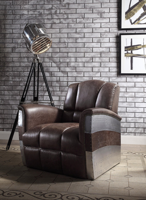 Brancaster Retro Brown Top Grain Leather & Aluminum Accent Chair - Home Furniture And More (Brentwood, MD)