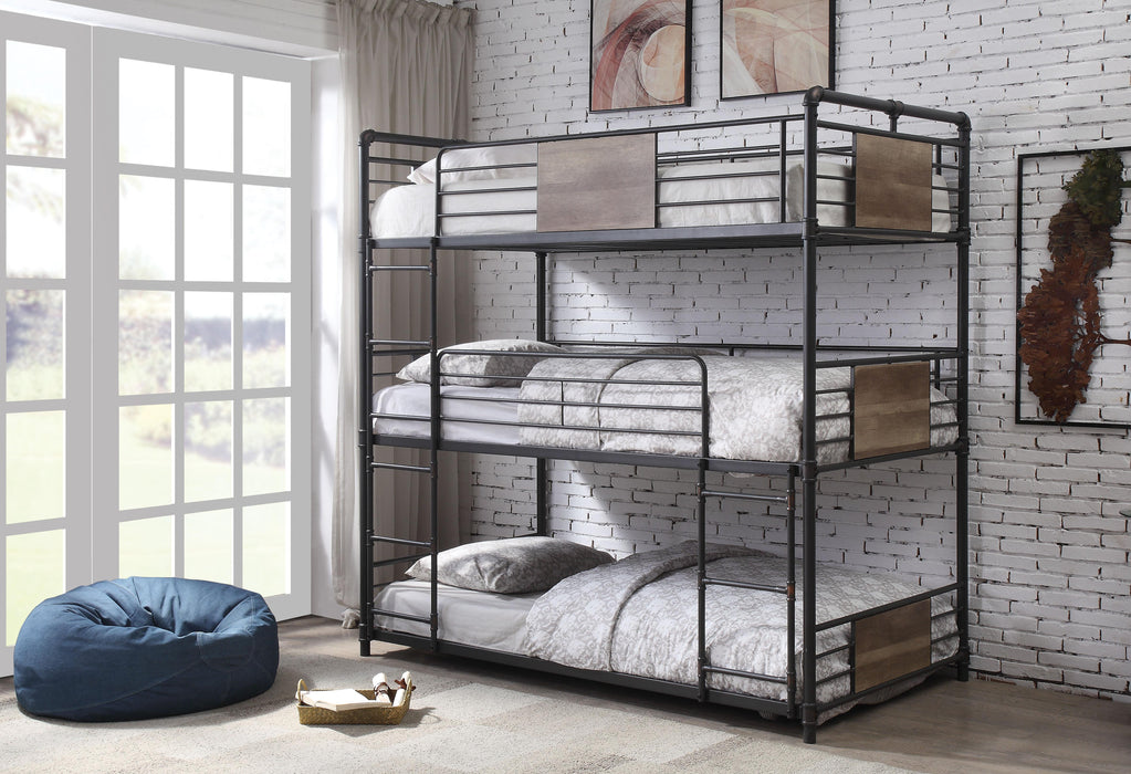 Brantley Sandy Black & Dark Bronze Hand-Brushed Bunk Bed (Triple Twin) - Home Furniture And More (Brentwood, MD)