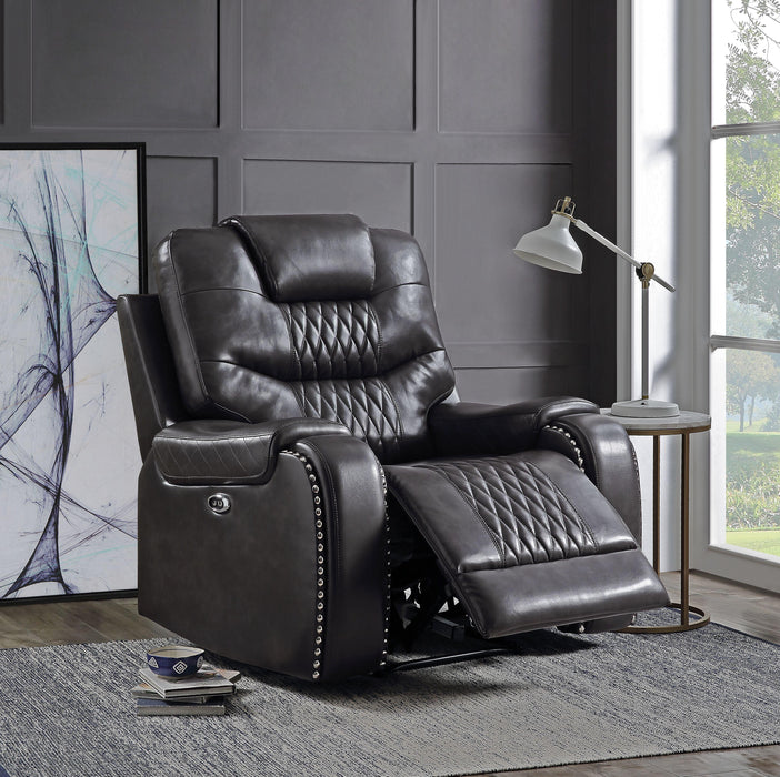 Braylon Magnetite PU Recliner (Power Motion) - Home Furniture And More (Brentwood, MD)