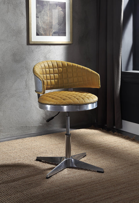 Brancaster Turmeric Top Grain Leather & Chrome Adjustable Chair w/Swivel - Home Furniture And More (Brentwood, MD)