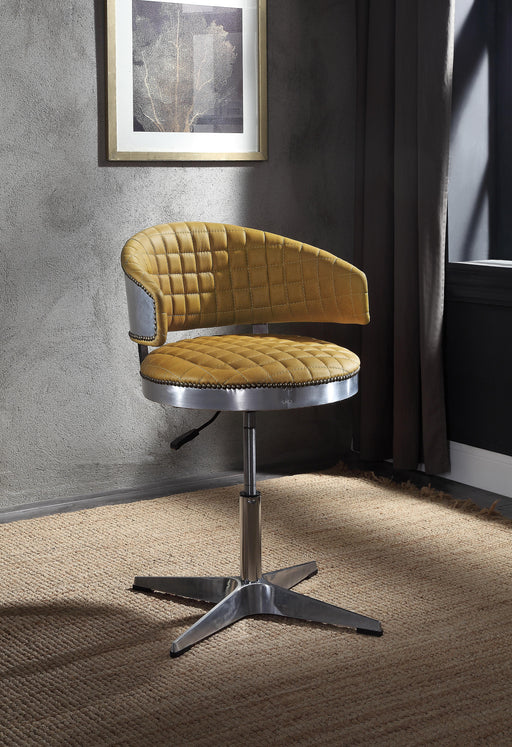 Brancaster Turmeric Top Grain Leather & Chrome Adjustable Chair w/Swivel - Home Furniture And More (Brentwood, MD)