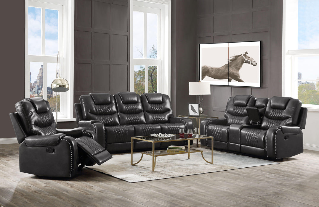 Braylon Magnetite PU Sofa (Motion) - Home Furniture And More (Brentwood, MD)