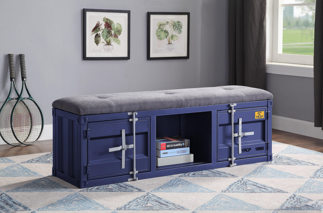 Cargo Gray Fabric & Blue Bench (Storage) - Home Furniture And More (Brentwood, MD)