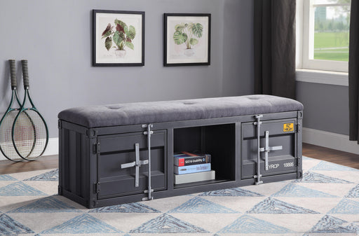 Cargo Gray Fabric & Gunmetal Bench (Storage) - Home Furniture And More (Brentwood, MD)