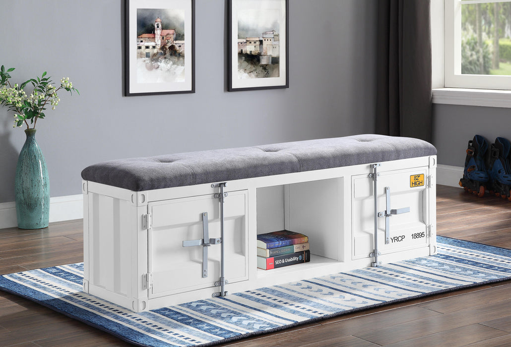 Cargo Gray Fabric & White Bench (Storage) - Home Furniture And More (Brentwood, MD)