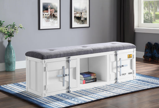Cargo Gray Fabric & White Bench (Storage) - Home Furniture And More (Brentwood, MD)