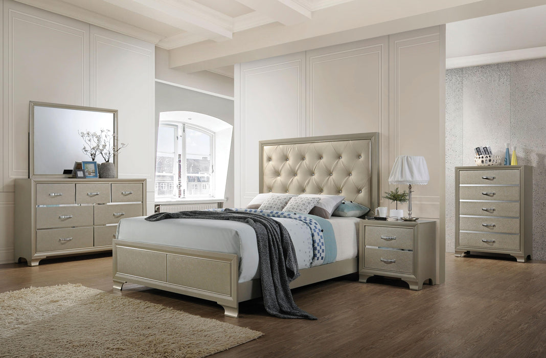 Carine PU & Champagne Queen Bed - Home Furniture And More (Brentwood, MD)