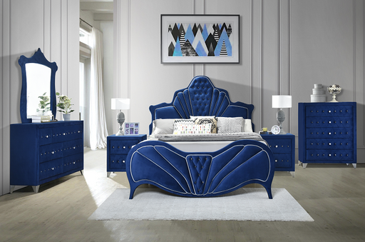 Dante Blue Velvet Eastern King Bed - Home Furniture And More (Brentwood, MD)