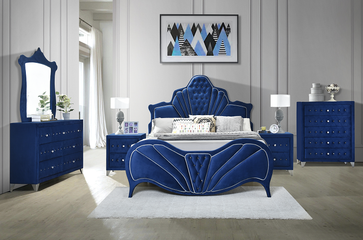 Dante Blue Velvet Eastern King Bed - Home Furniture And More (Brentwood, MD)